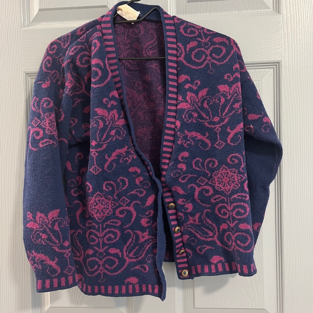 Navy and Pink Patterned Cardigan